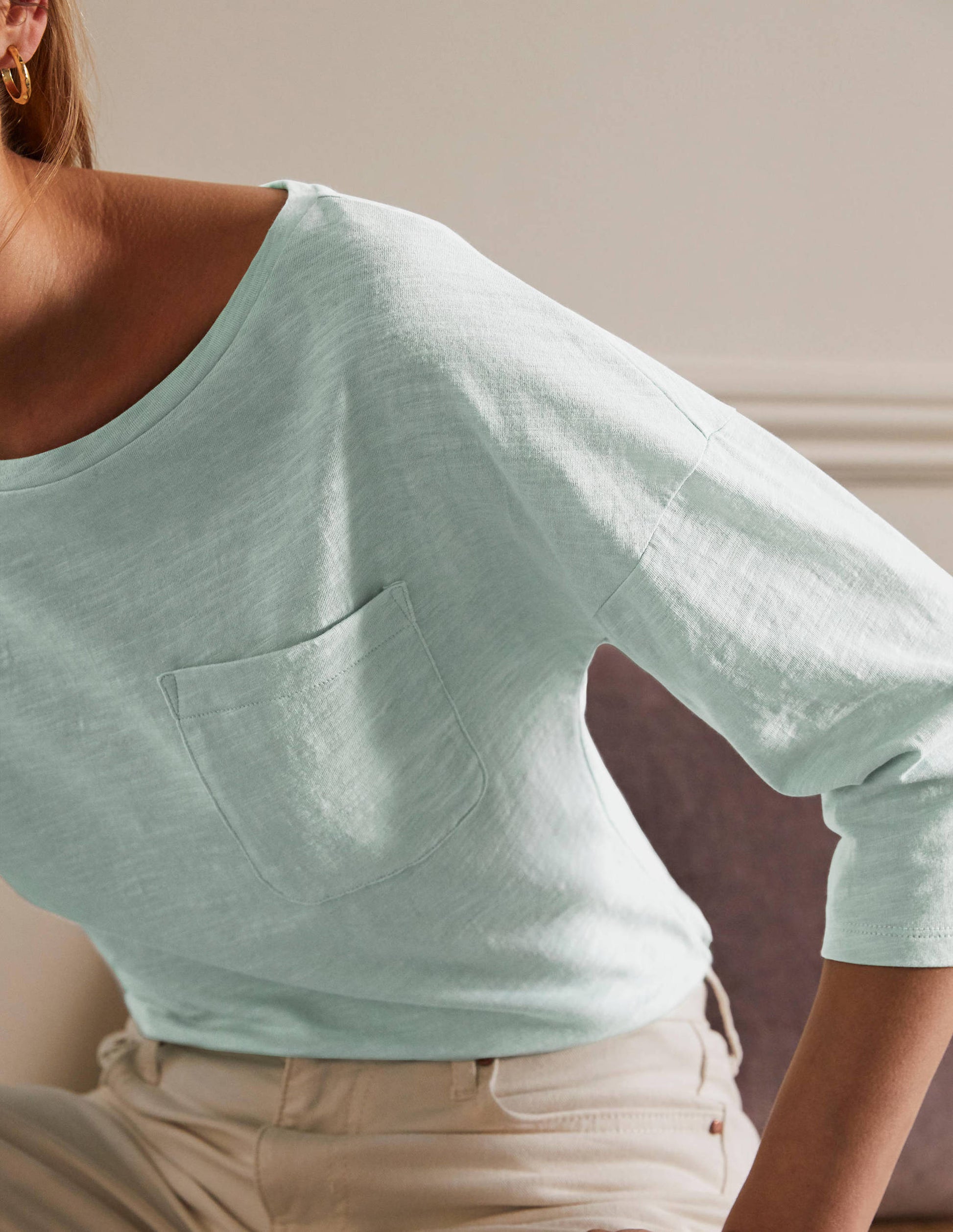 Le T-shirt à col bateau en coton-Eau douce-2