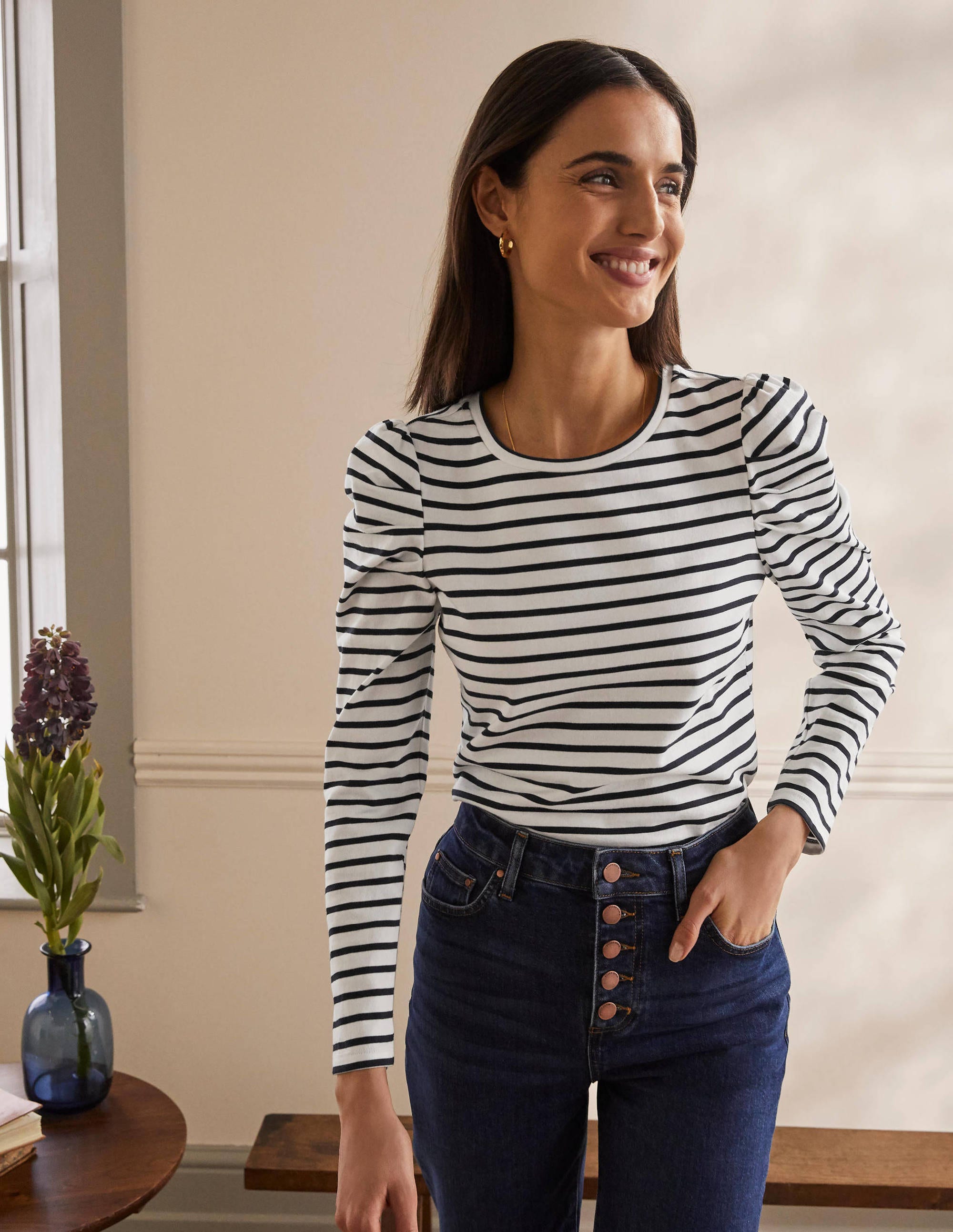 Imogen Bretonshirt-Naturweiß/Navy - Image 1