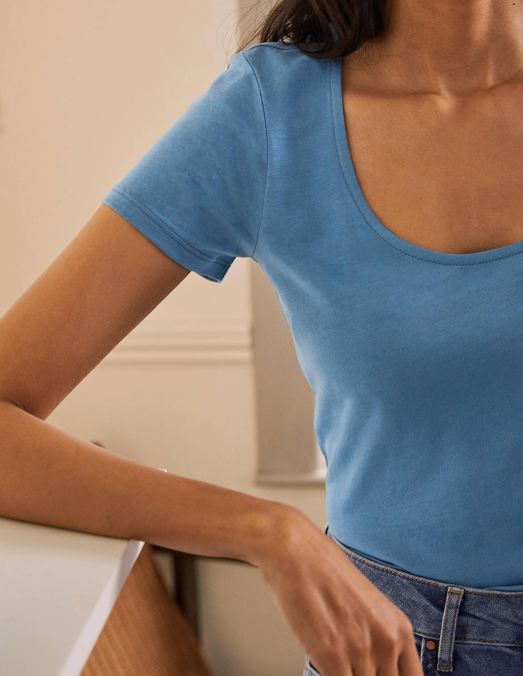 T-shirt col U ultra-doux-Azur - Image 2