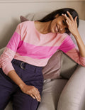 Lorna Jerseyoberteil im Baseball-Stil-Milchshake/Rosa, Gestreift