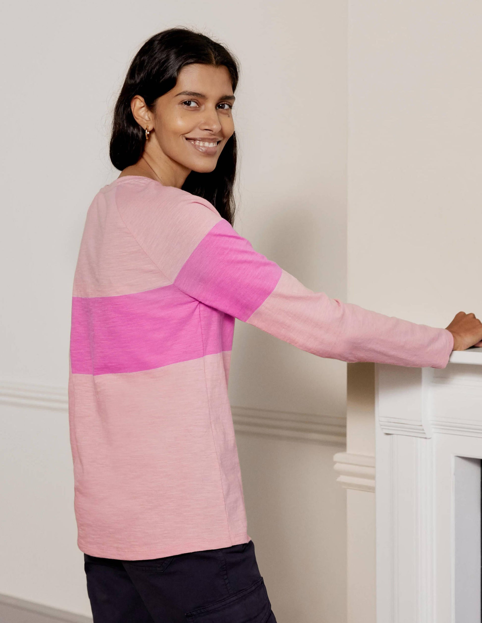 Lorna Jerseyoberteil im Baseball-Stil-Milchshake/Rosa, Gestreift-3
