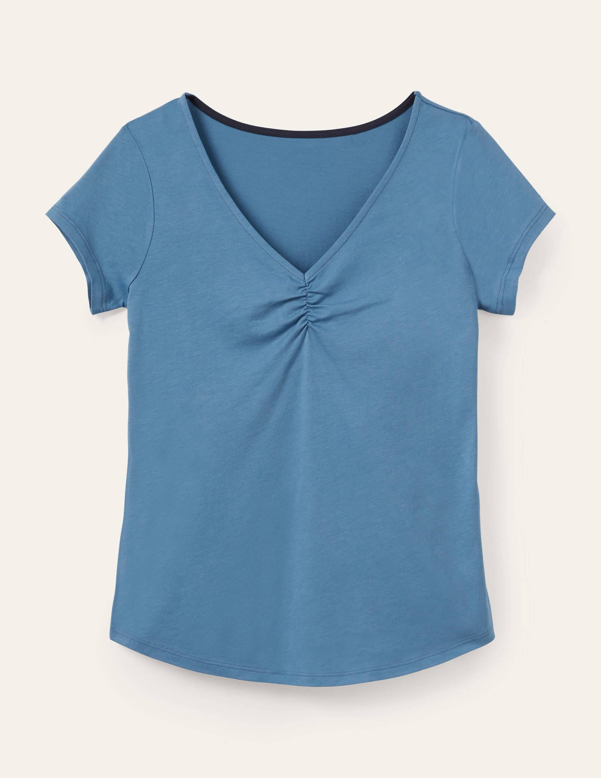 Supersoft Ruched V-Neck Top-Azure - Image 5