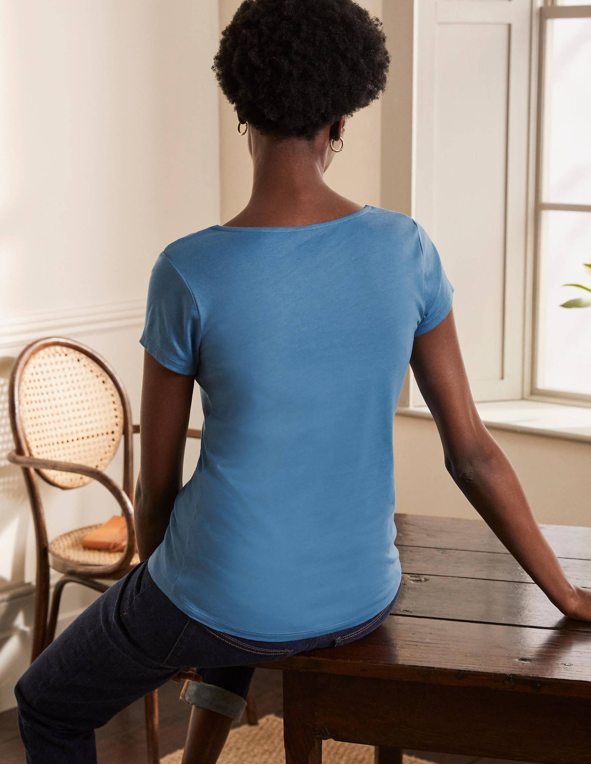 Supersoft Ruched V-Neck Top-Azure - Image 3