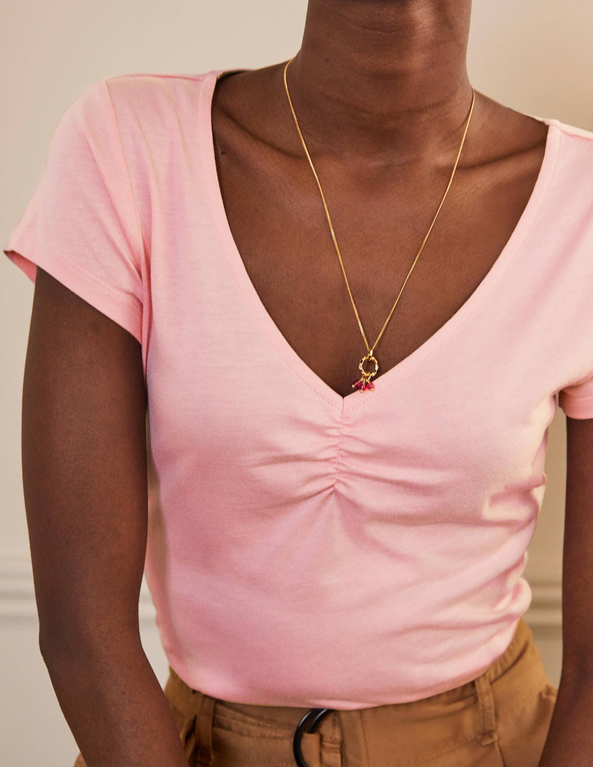 Supersoft Ruched V-Neck Top-Formica Pink - Image 2