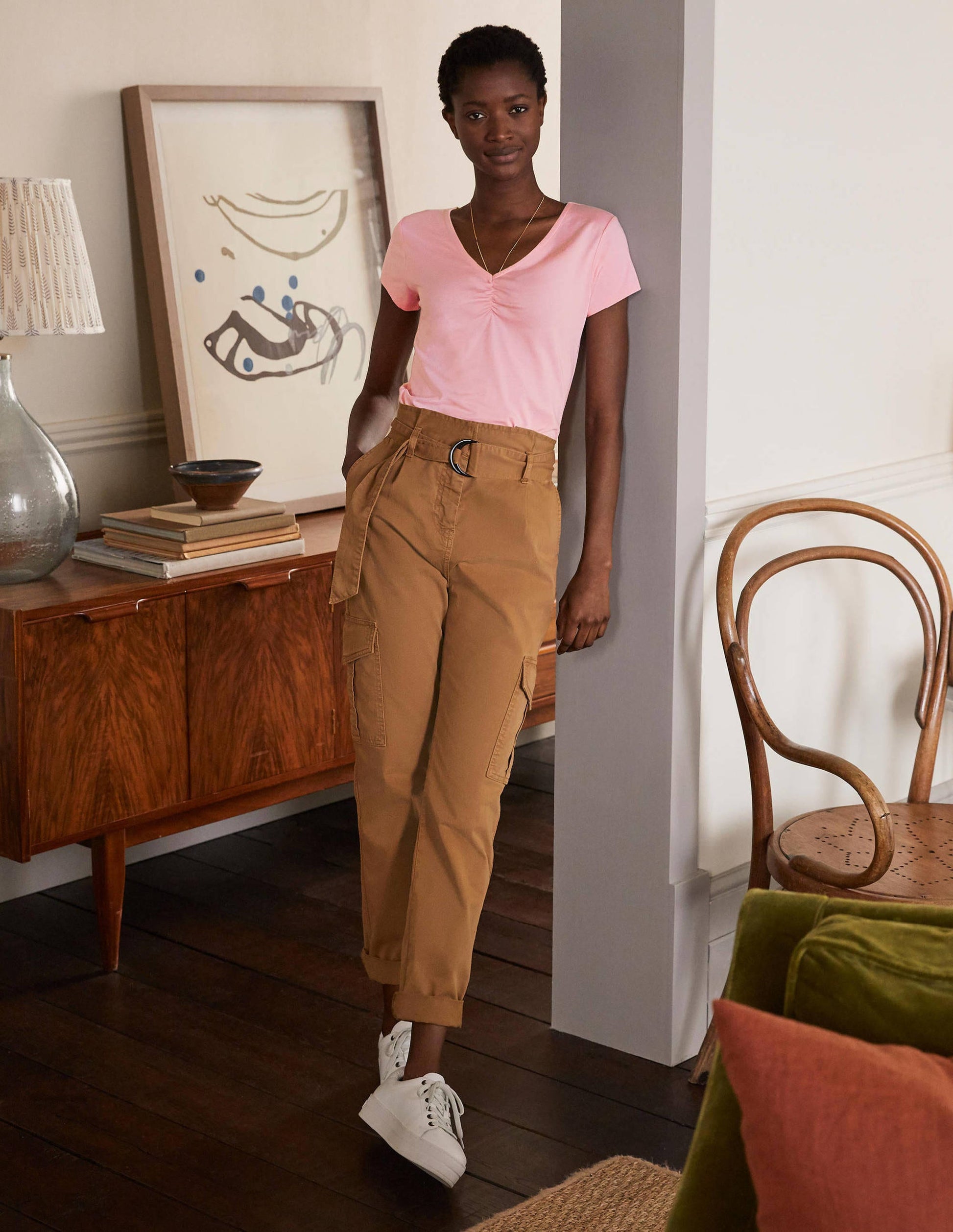 Supersoft Ruched V-Neck Top-Formica Pink-4