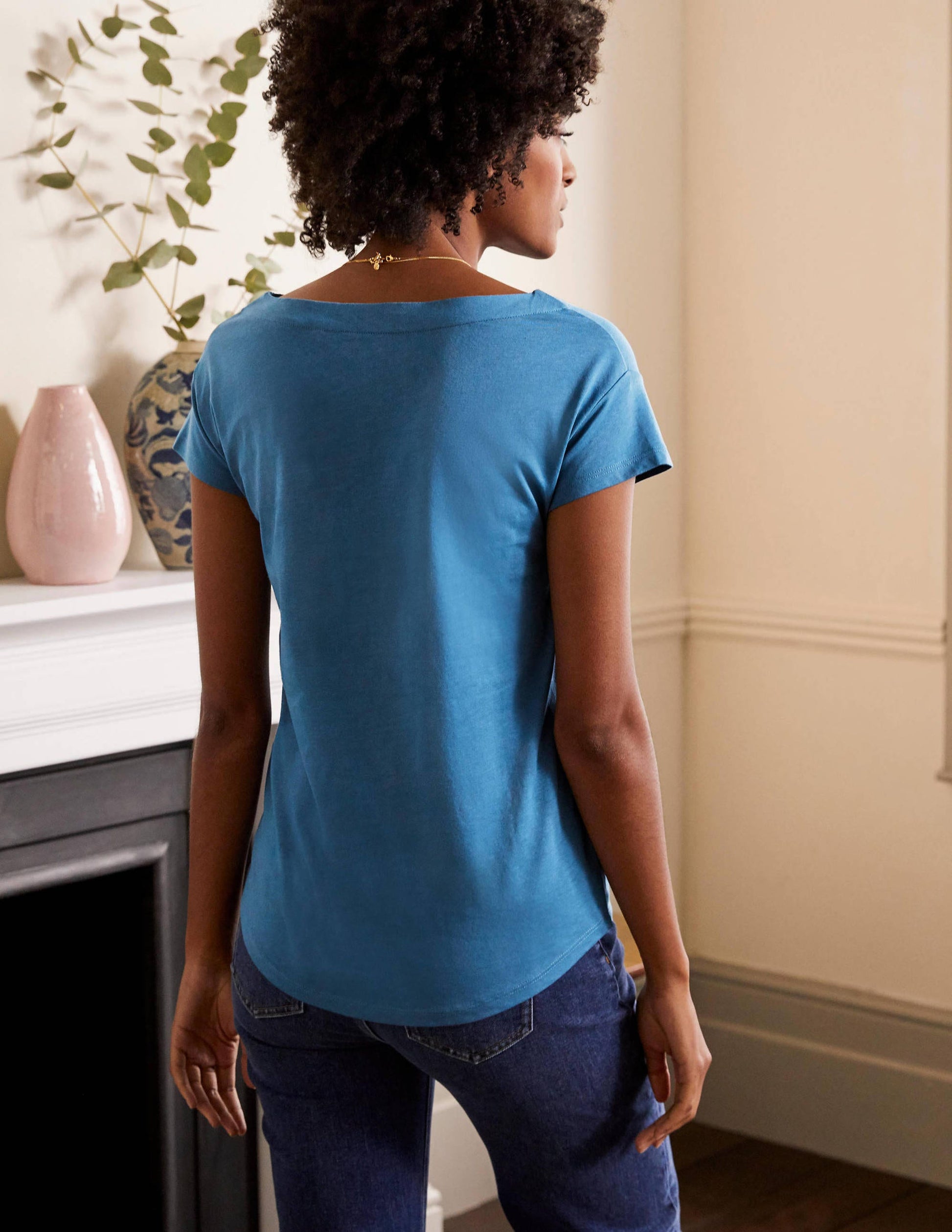 T-shirt à col bateau ultra-doux-Azur-3