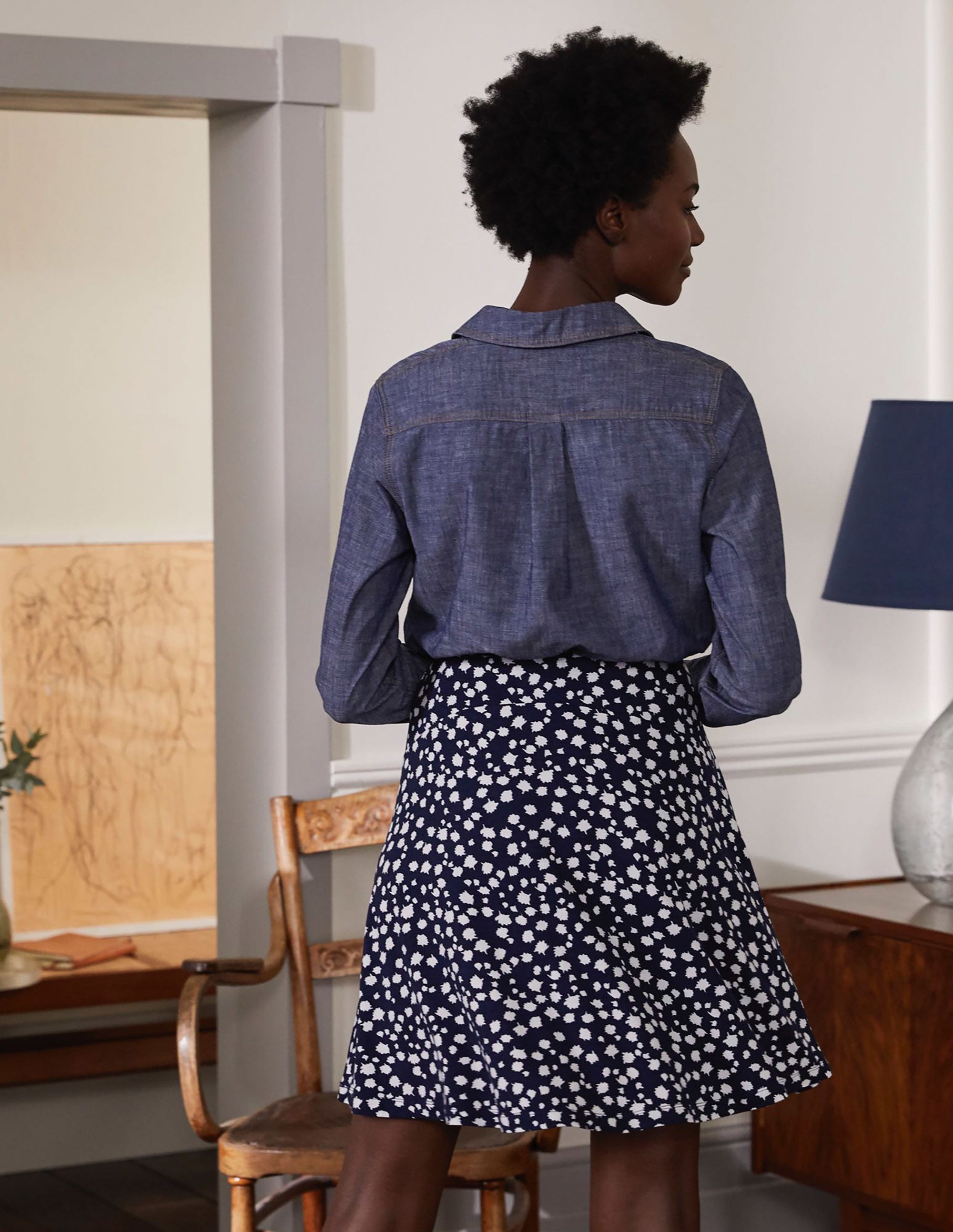 Julie Skirt-French Navy, Falling Bud - Image 3