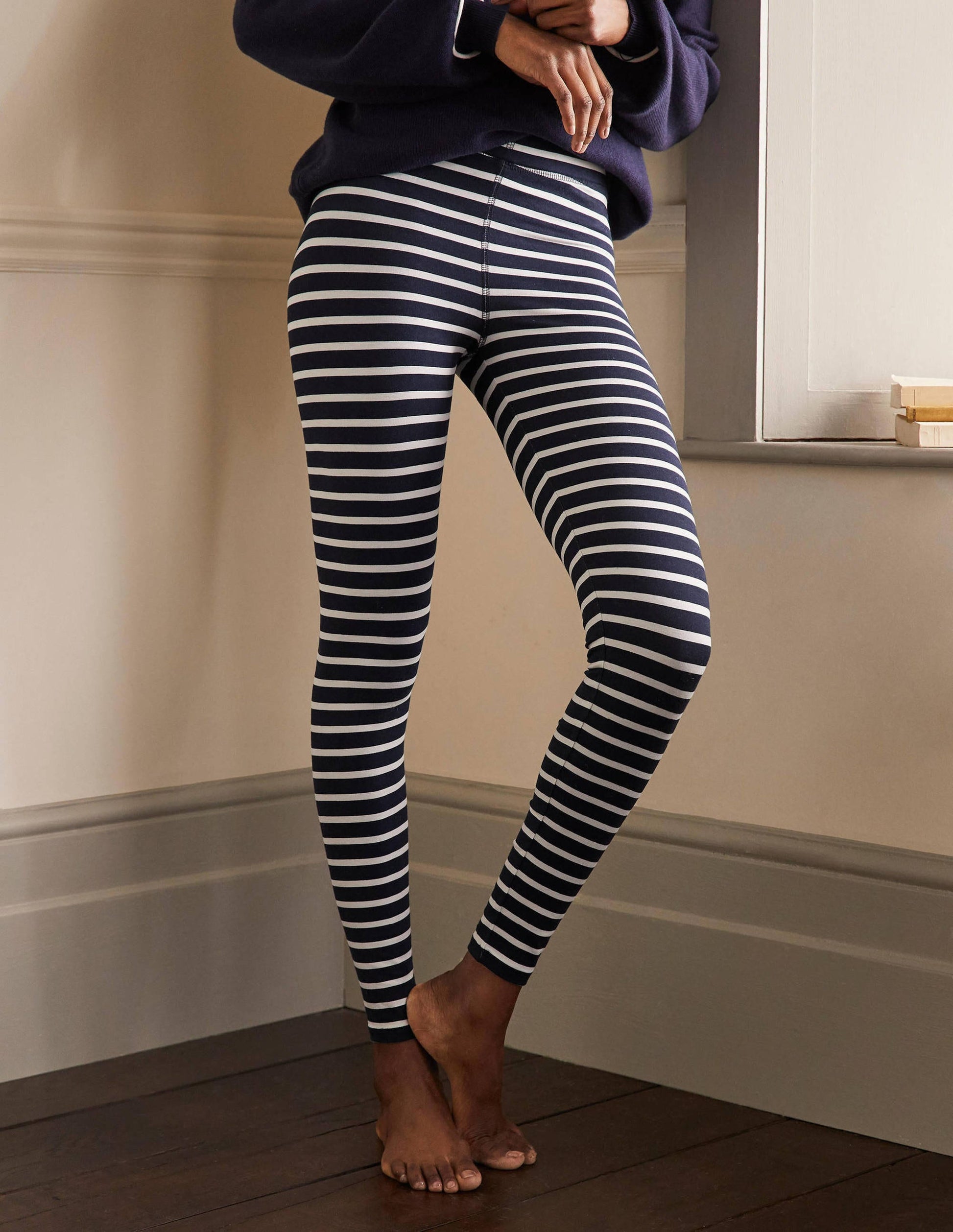 Jerseyleggings mit hoher Taille-Navy/Naturweiß-4