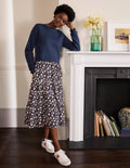 Woven Mix Tiered Dress-French Navy, Leafy Bud
