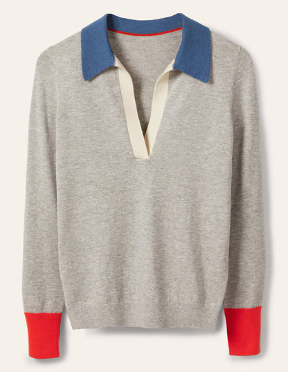 Pullover mit Kragen-Grau Melange-5