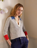 Pullover mit Kragen-Grau Melange