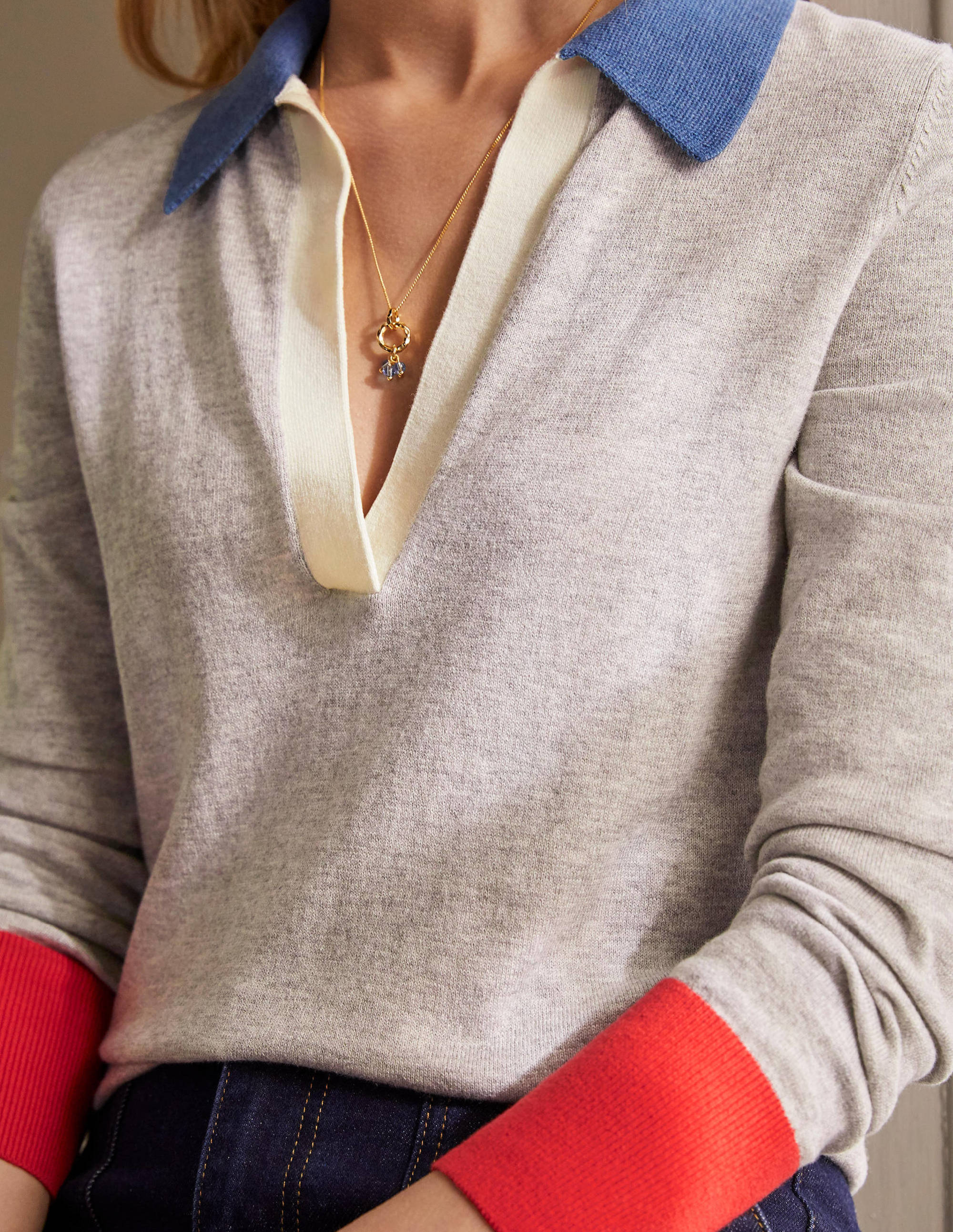 Pullover mit Kragen-Grau Melange - Image 2