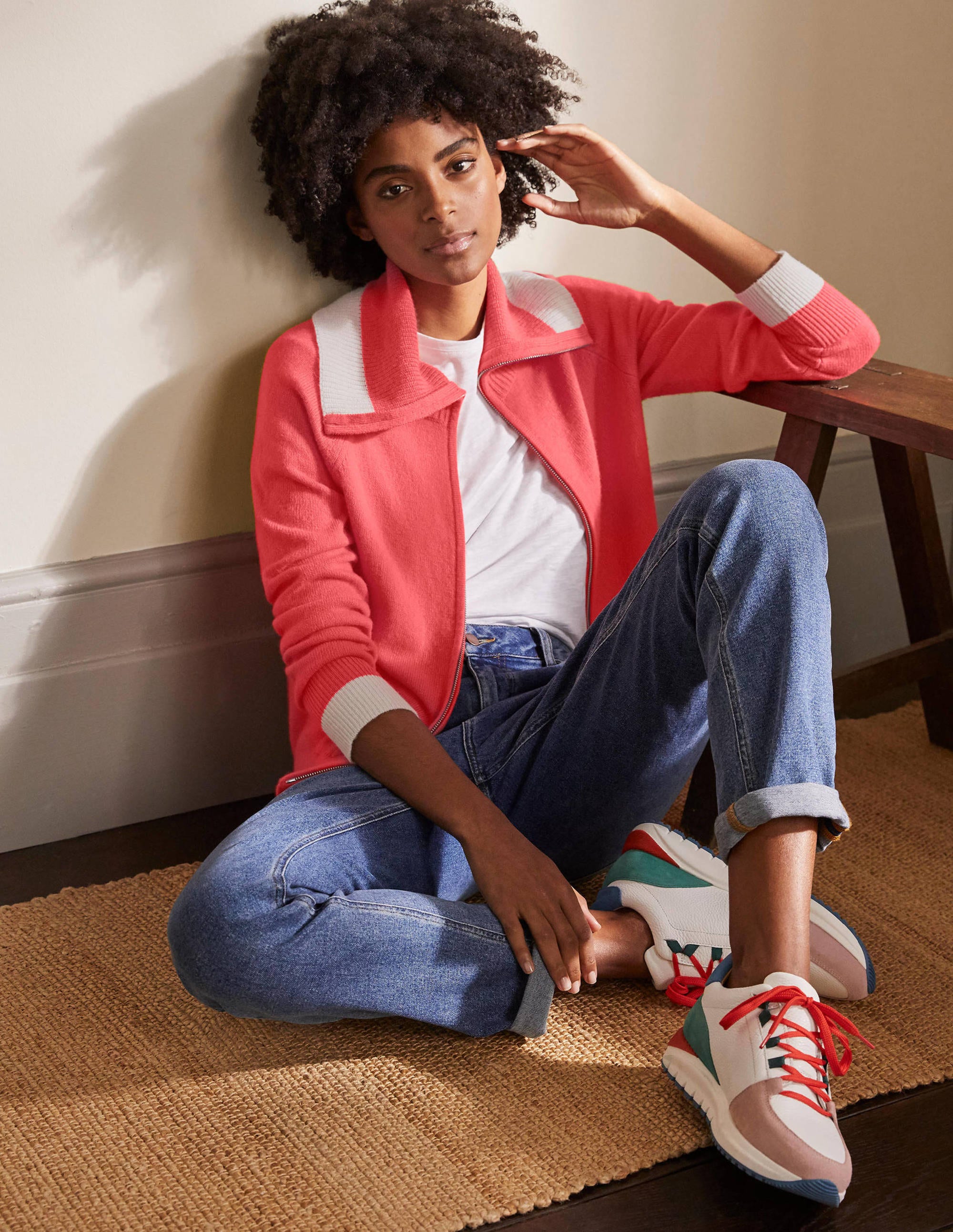 Gilet zippé à col-Rouge cerise - Image 1