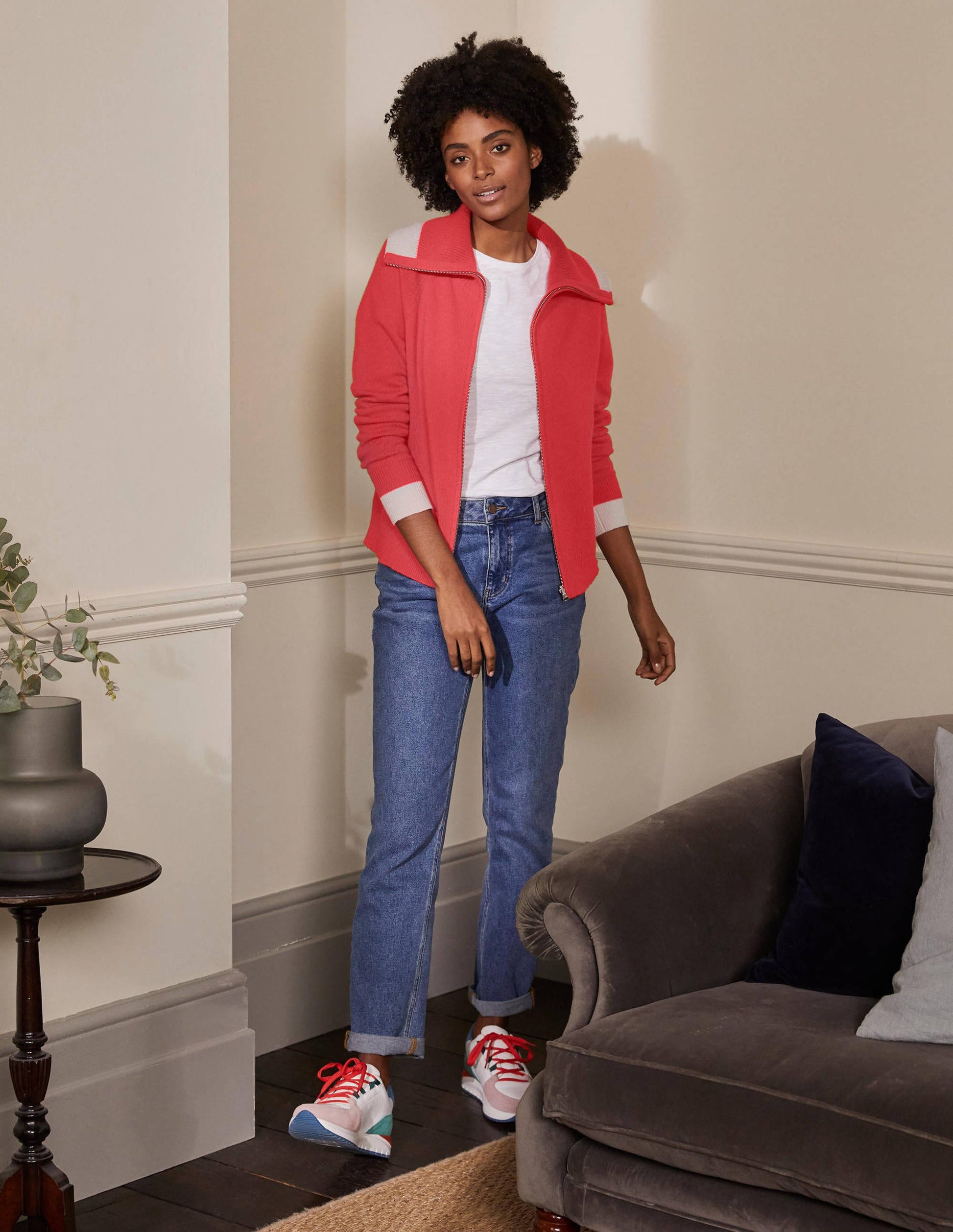 Gilet zippé à col-Rouge cerise-4