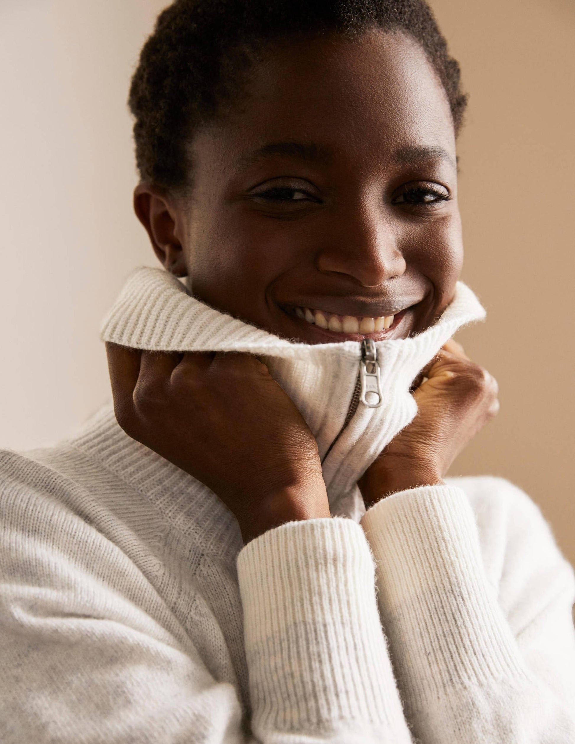 Gilet zippé à col-Argenté chiné-4