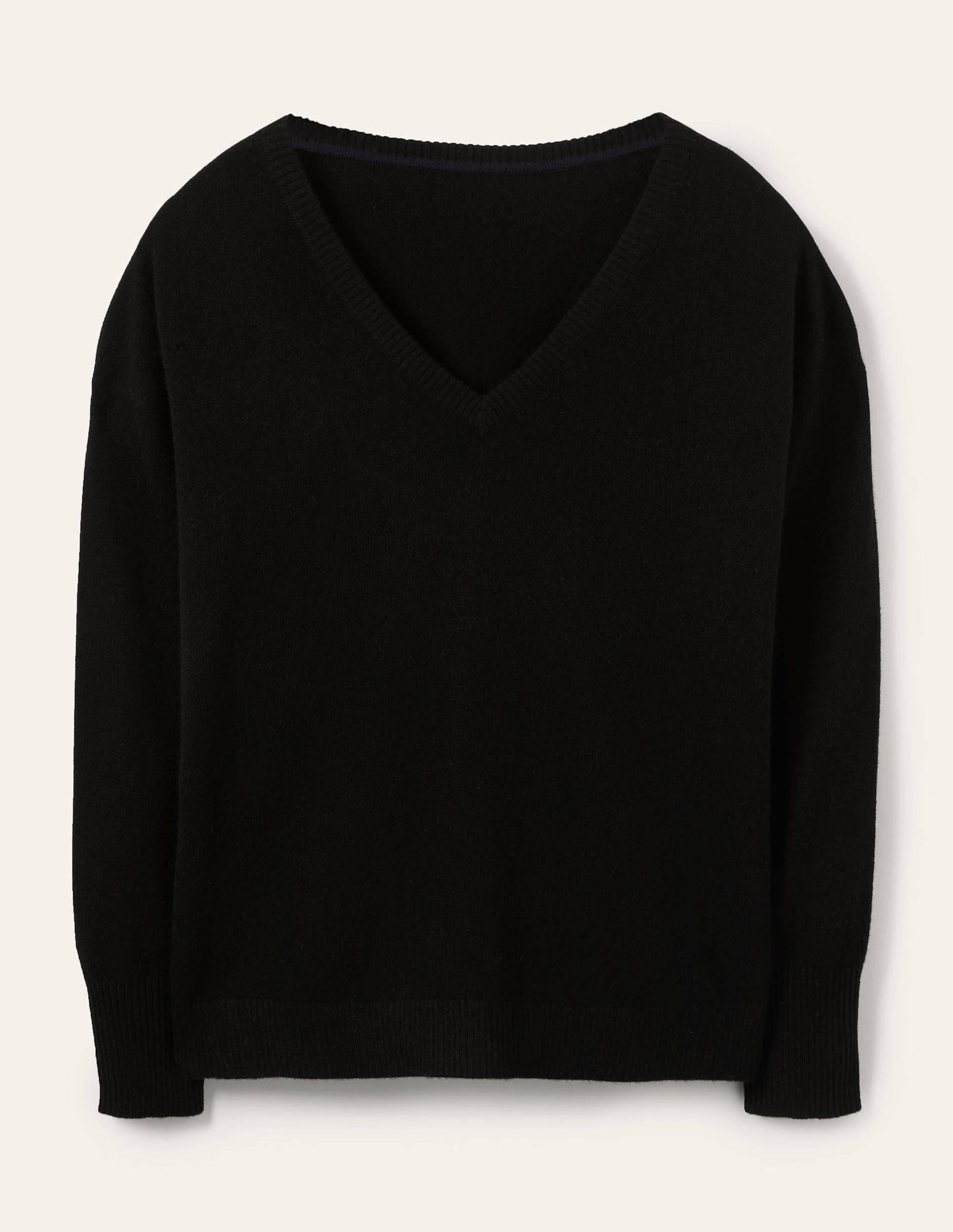 Lässiger Kaschmirpullover mit V-Ausschnitt-Schwarz-5
