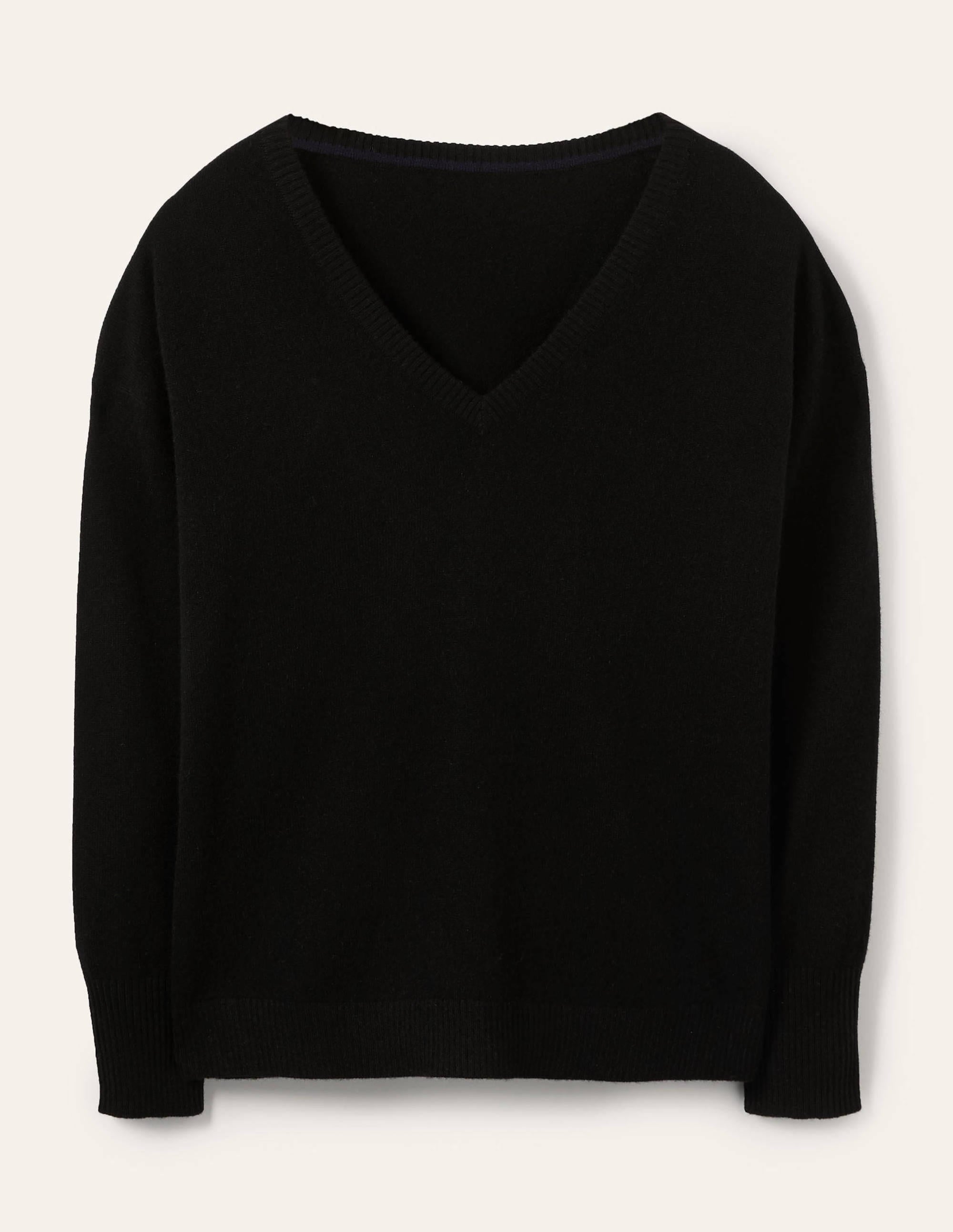 Lässiger Kaschmirpullover mit V-Ausschnitt-Schwarz - Image 5