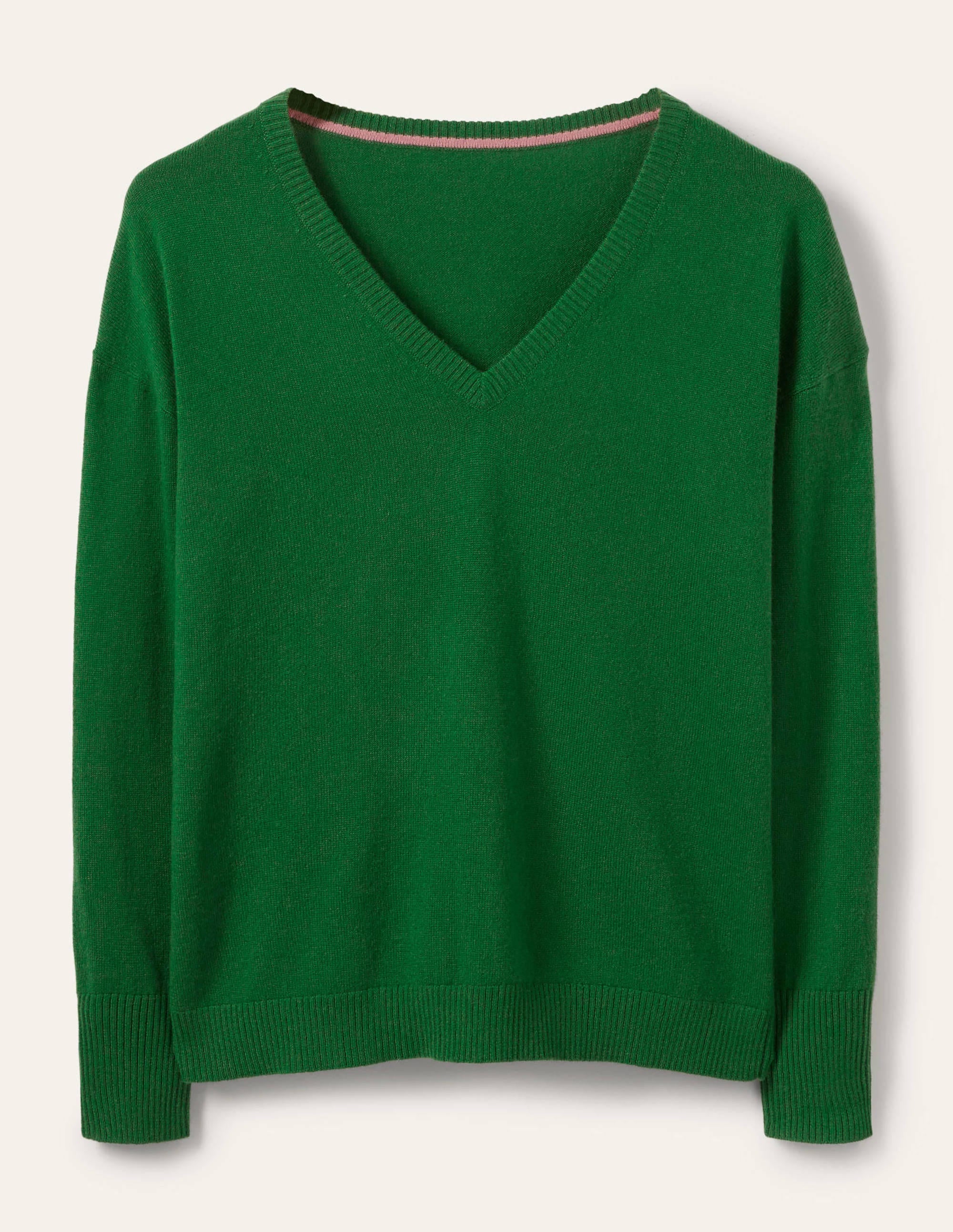 Lässiger Kaschmirpullover mit V-Ausschnitt-Tannengrün - Image 5