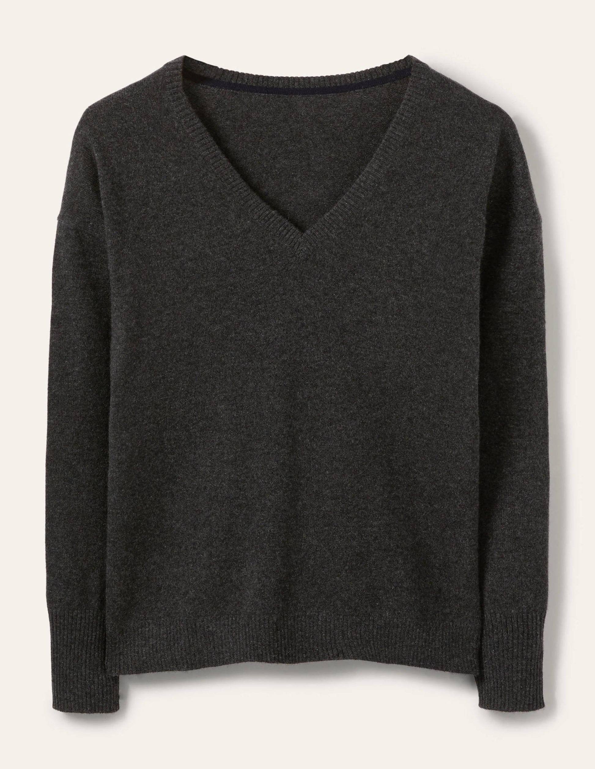 Lässiger Kaschmirpullover mit V-Ausschnitt-Anthrazit Melange-5