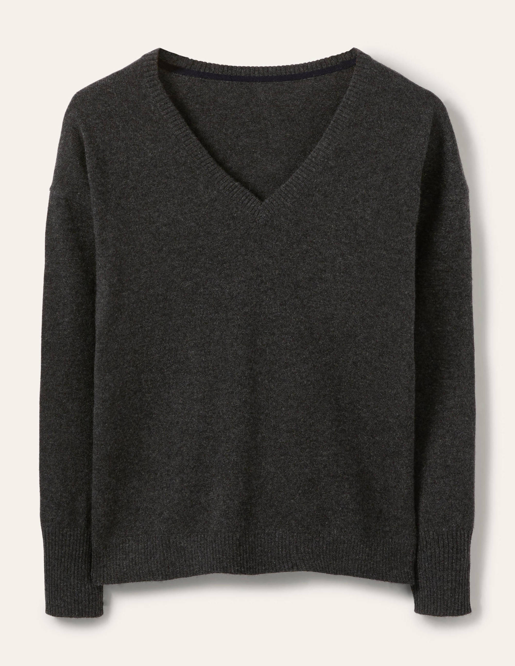 Lässiger Kaschmirpullover mit V-Ausschnitt-Anthrazit Melange - Image 5