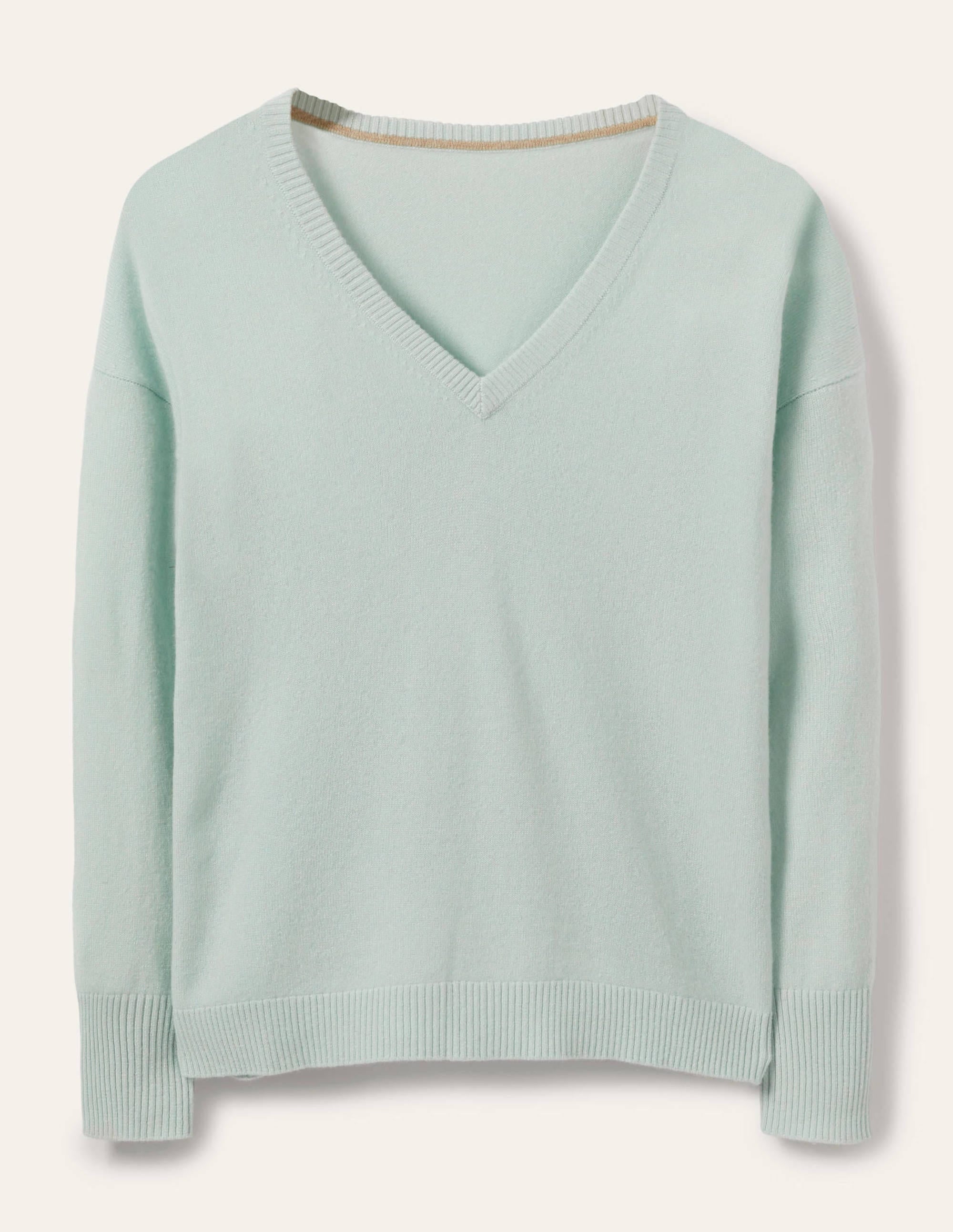Lässiger Kaschmirpullover mit V-Ausschnitt-Seeblau - Image 5