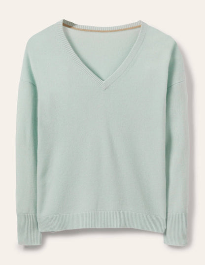 Lässiger Kaschmirpullover mit V-Ausschnitt-Seeblau-5