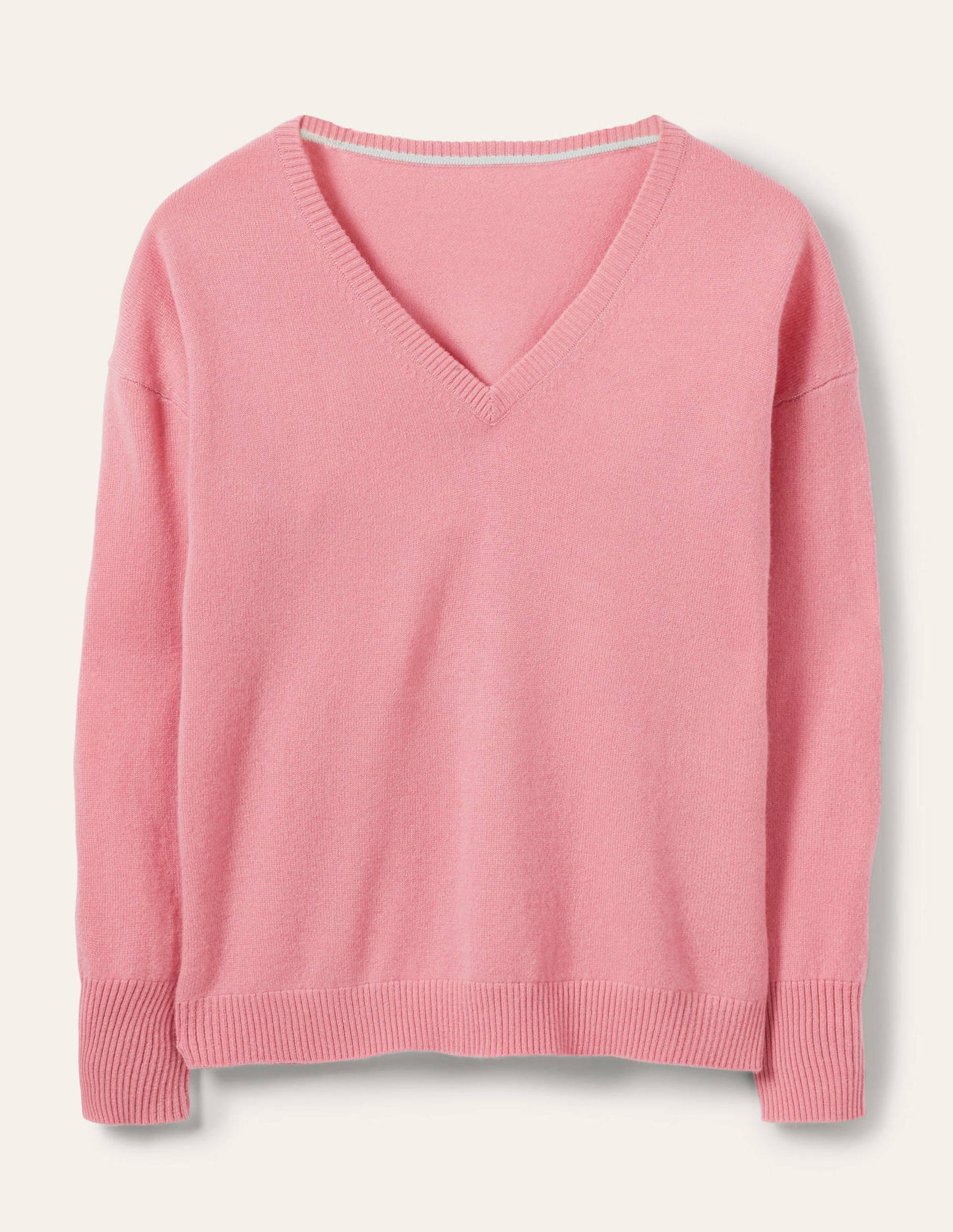 Lässiger Kaschmirpullover mit V-Ausschnitt-Kirschblütenrosa