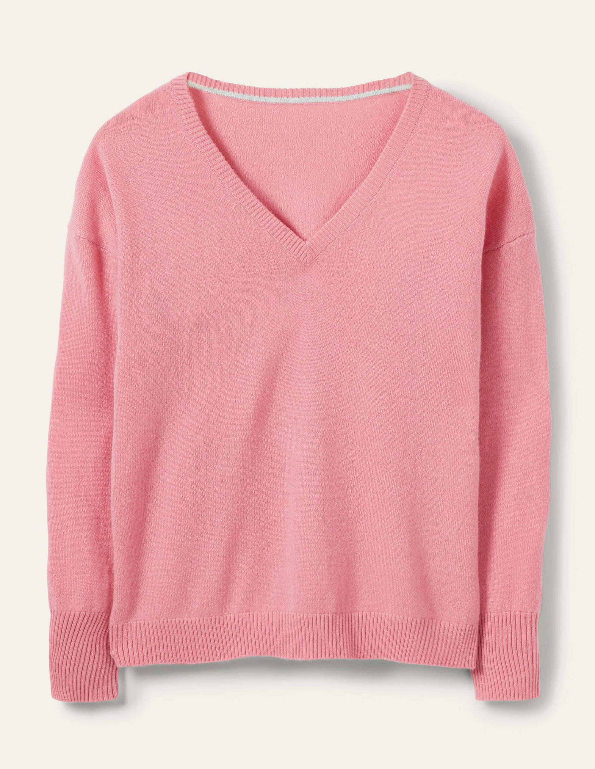 Lässiger Kaschmirpullover mit V-Ausschnitt-Kirschblütenrosa - Image 6