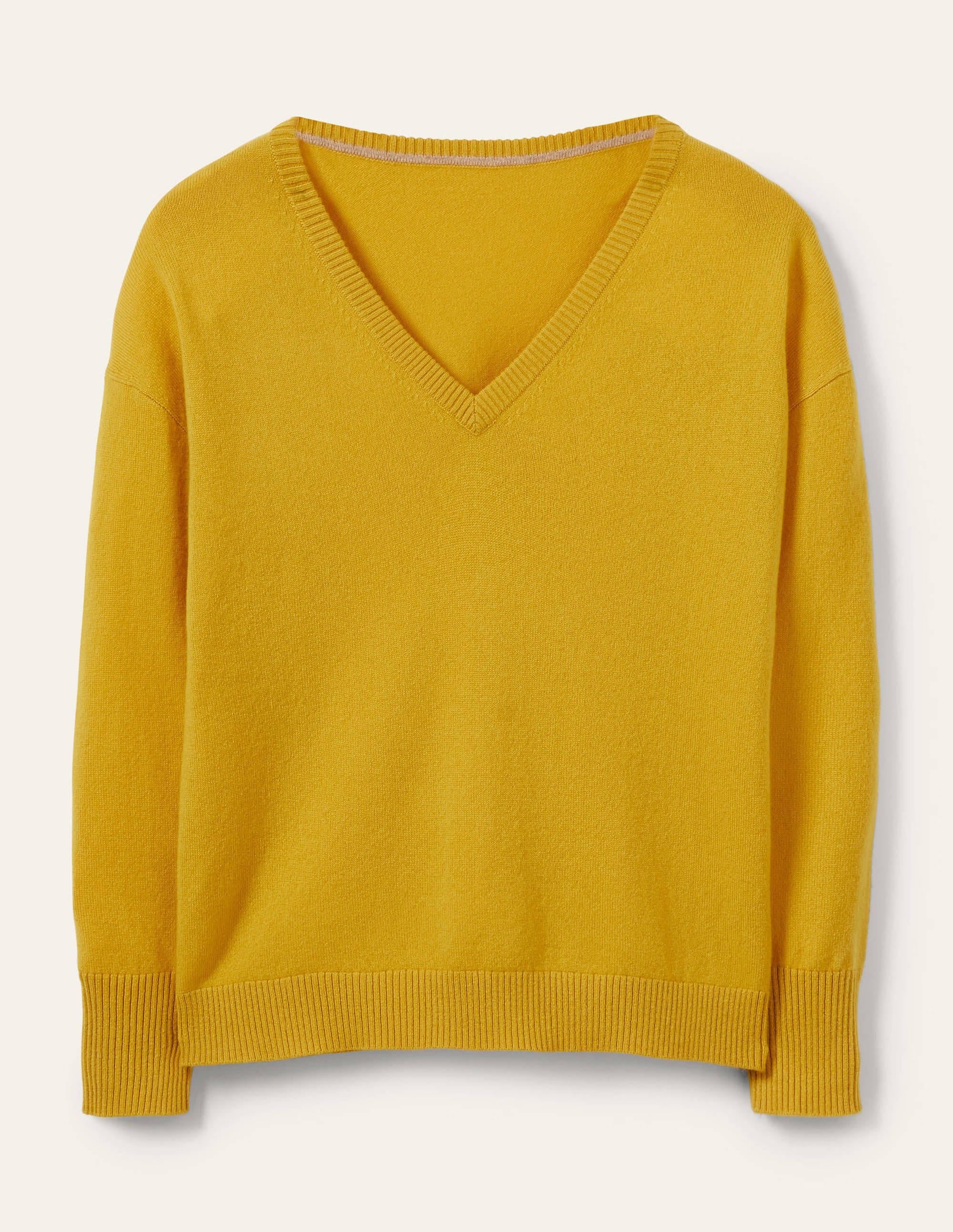 Cashmere V-neck Relaxed Jumper-Citrine Yellow - Image 5