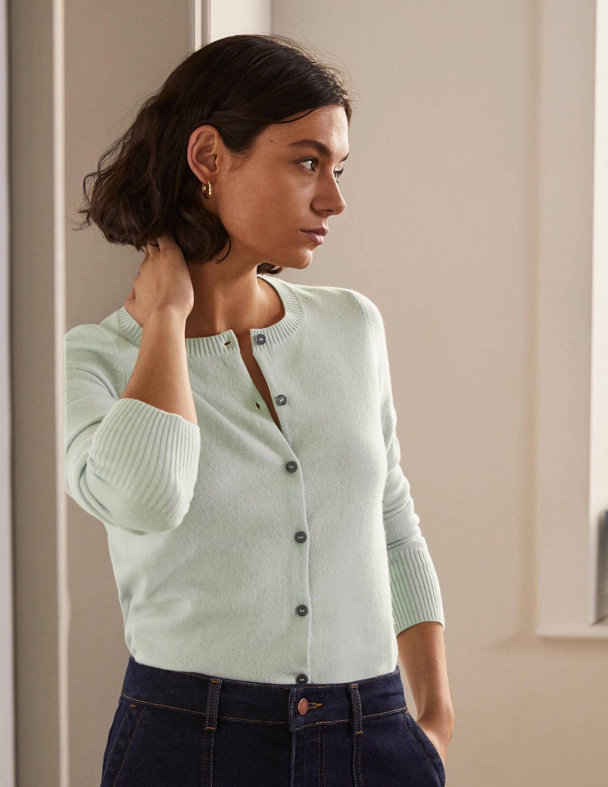 Cardigan court en cachemire-Bleu menthe-1