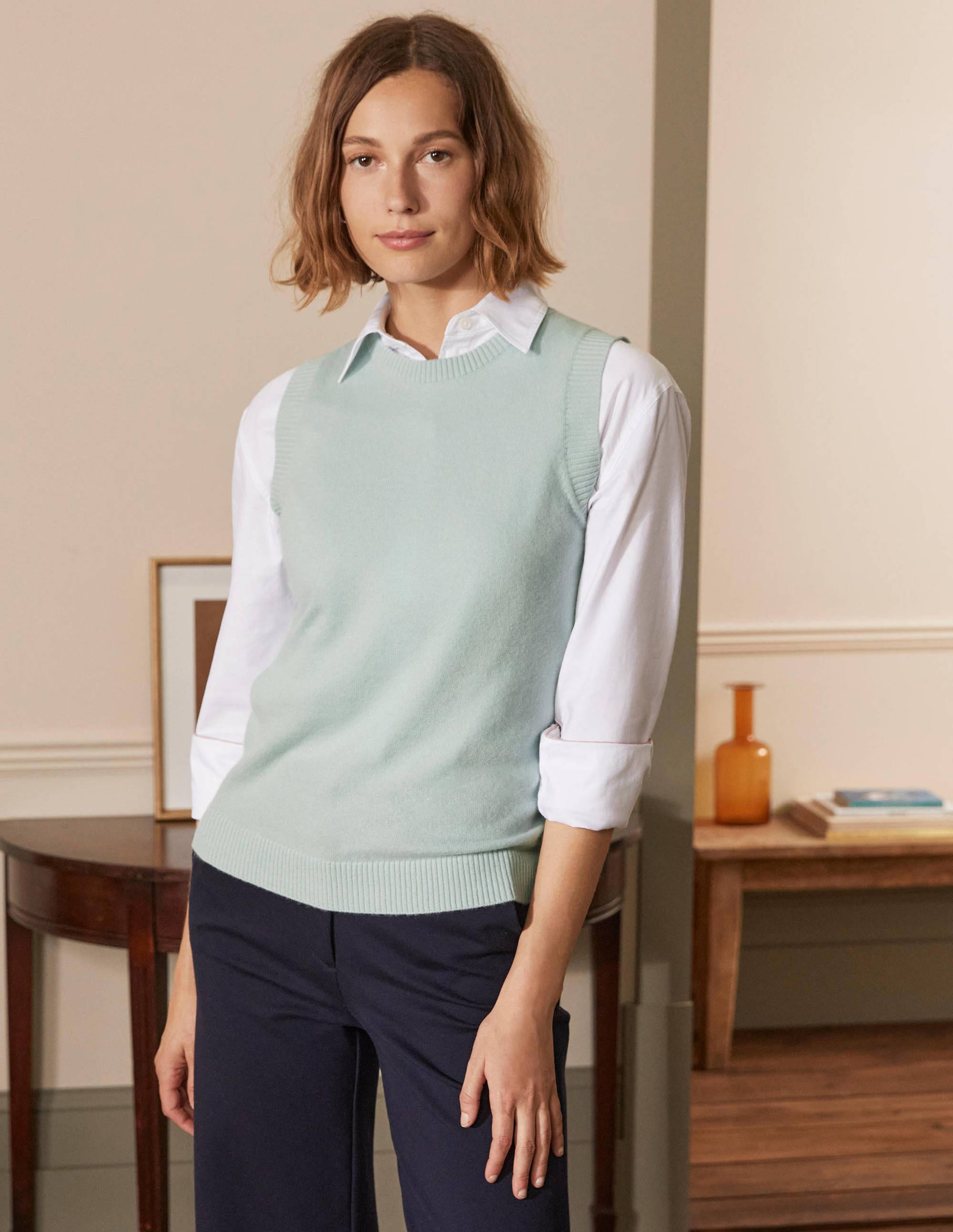 Débardeur en maille de cachemire-Bleu menthe - Image 1