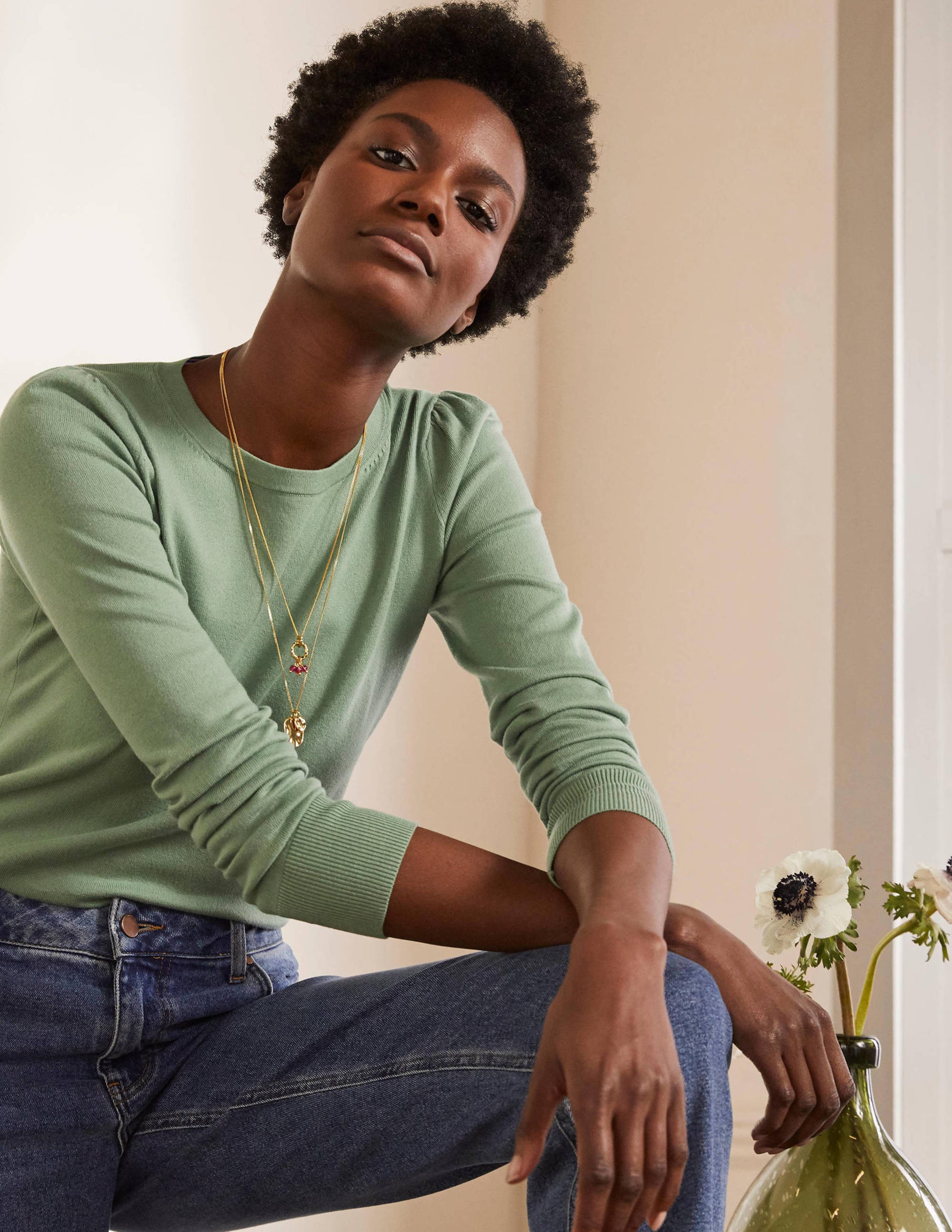 Cotton Crew Neck Jumper-Duck Egg-4