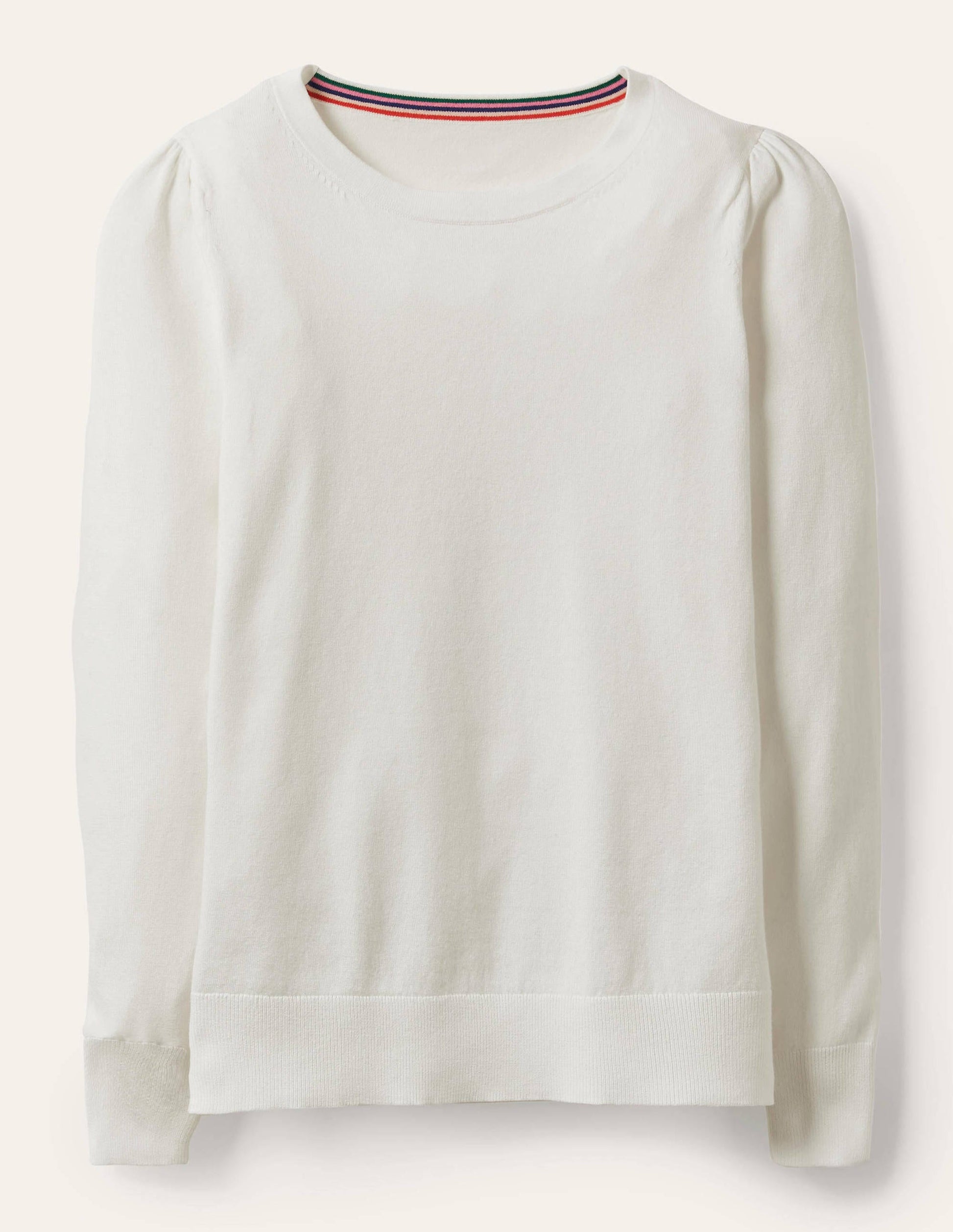 Cotton Crew Neck Jumper-Ivory-5