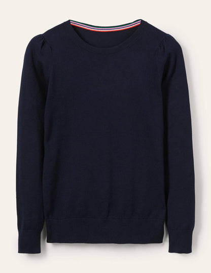 Baumwollpullover mit Rundhalsausschnitt-Marineblau