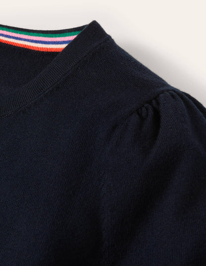 Baumwollpullover mit Rundhalsausschnitt-Marineblau