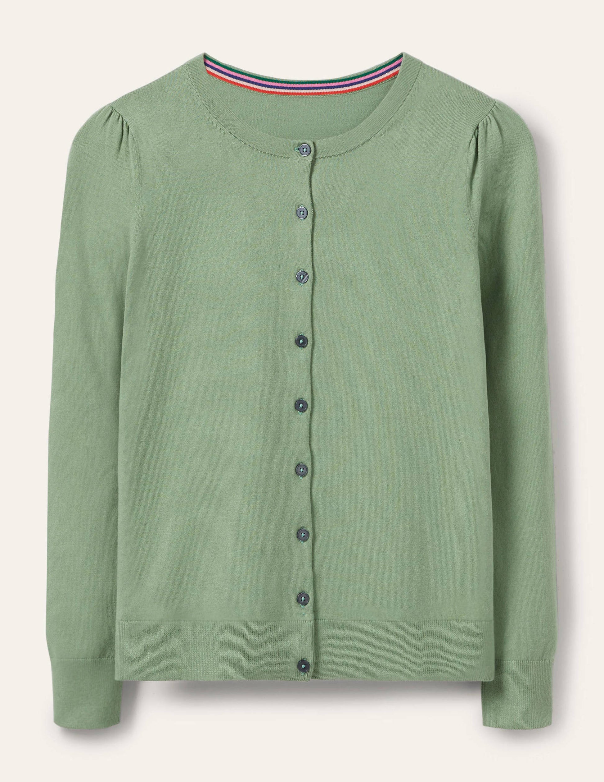 Cotton Crew Neck Cardigan-Duck Egg-5