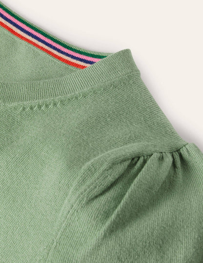 Cotton Crew Neck Cardigan-Duck Egg-6