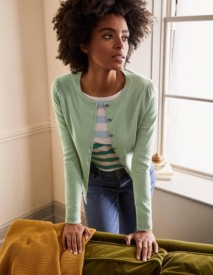 Cotton Crew Neck Cardigan-Duck Egg-1