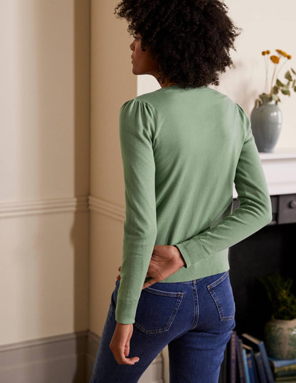 Cotton Crew Neck Cardigan-Duck Egg-3