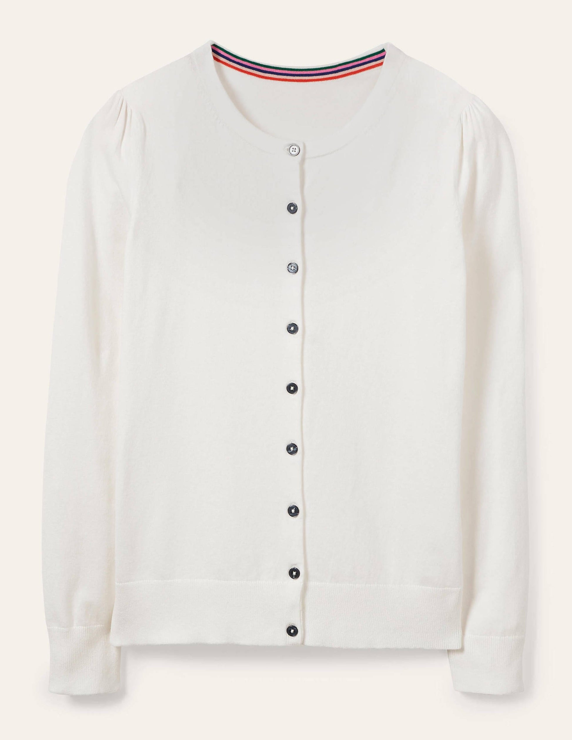 Cotton Crew Neck Cardigan-Ivory-5