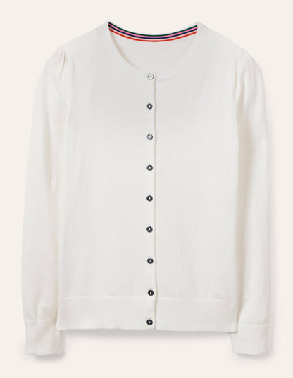 Cotton Crew Neck Cardigan-Ivory-5