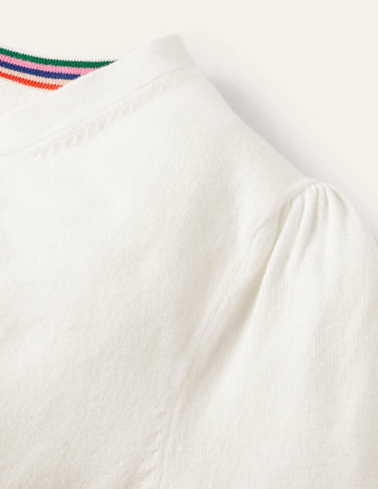 Cotton Crew Neck Cardigan-Ivory-6