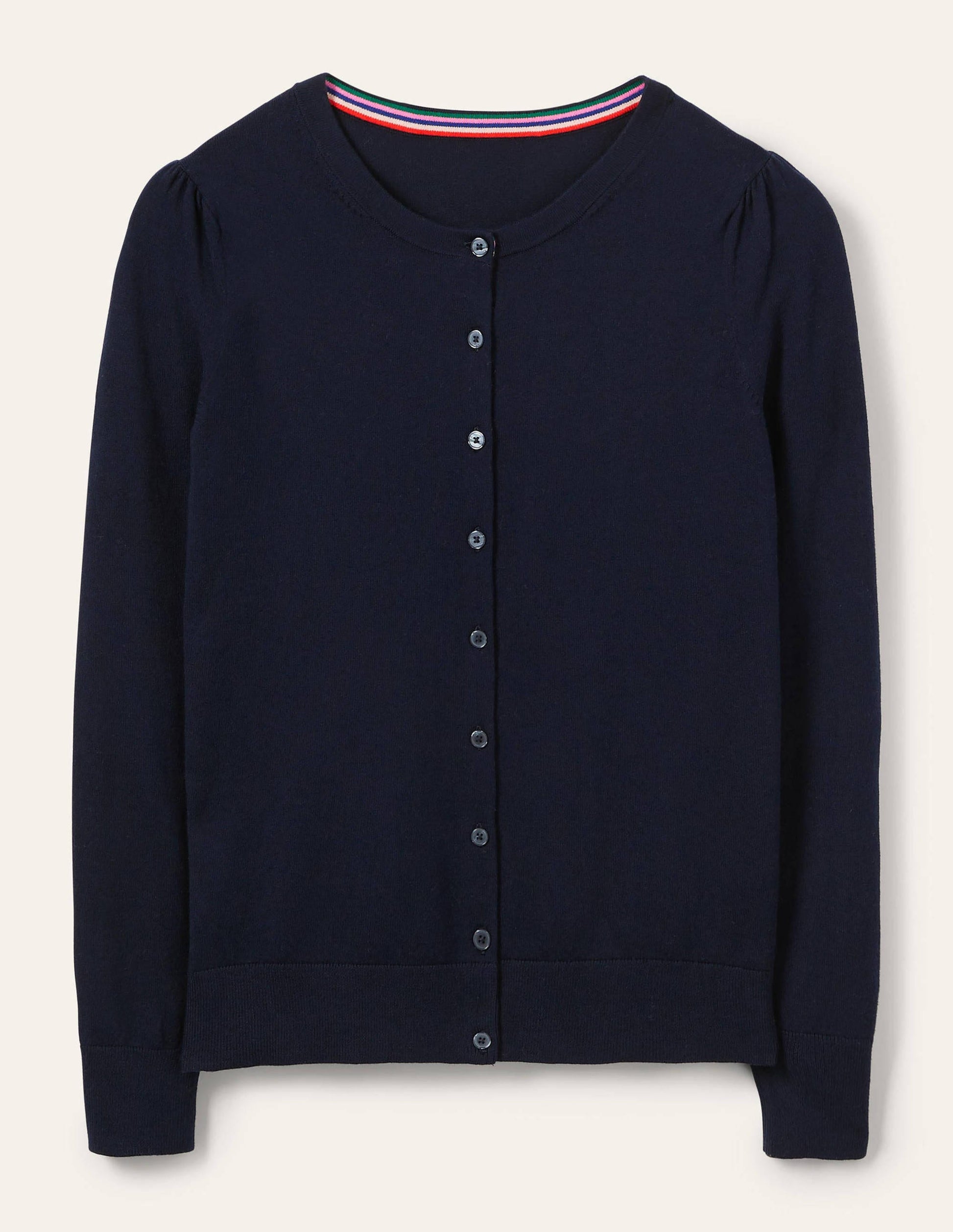 Cotton Crew Neck Cardigan-Navy-5