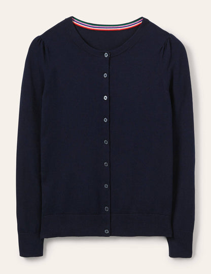 Cotton Crew Neck Cardigan-Navy-5