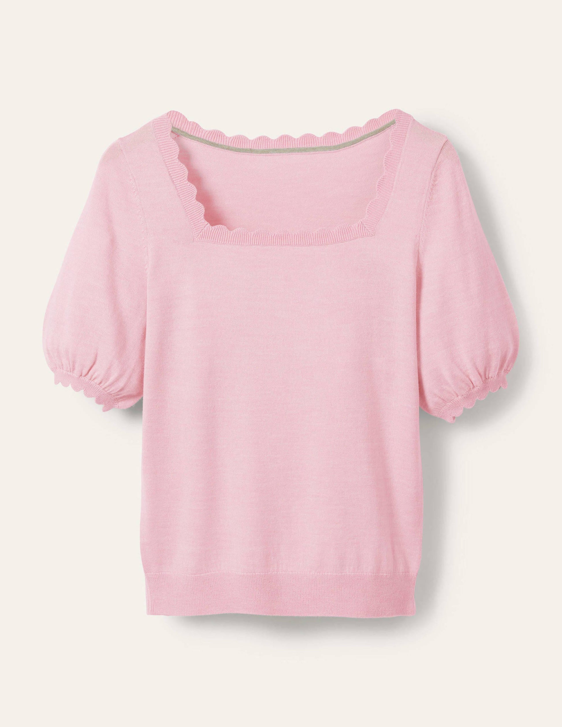 Merino Scallop Knitted Top-Coconut Ice-5