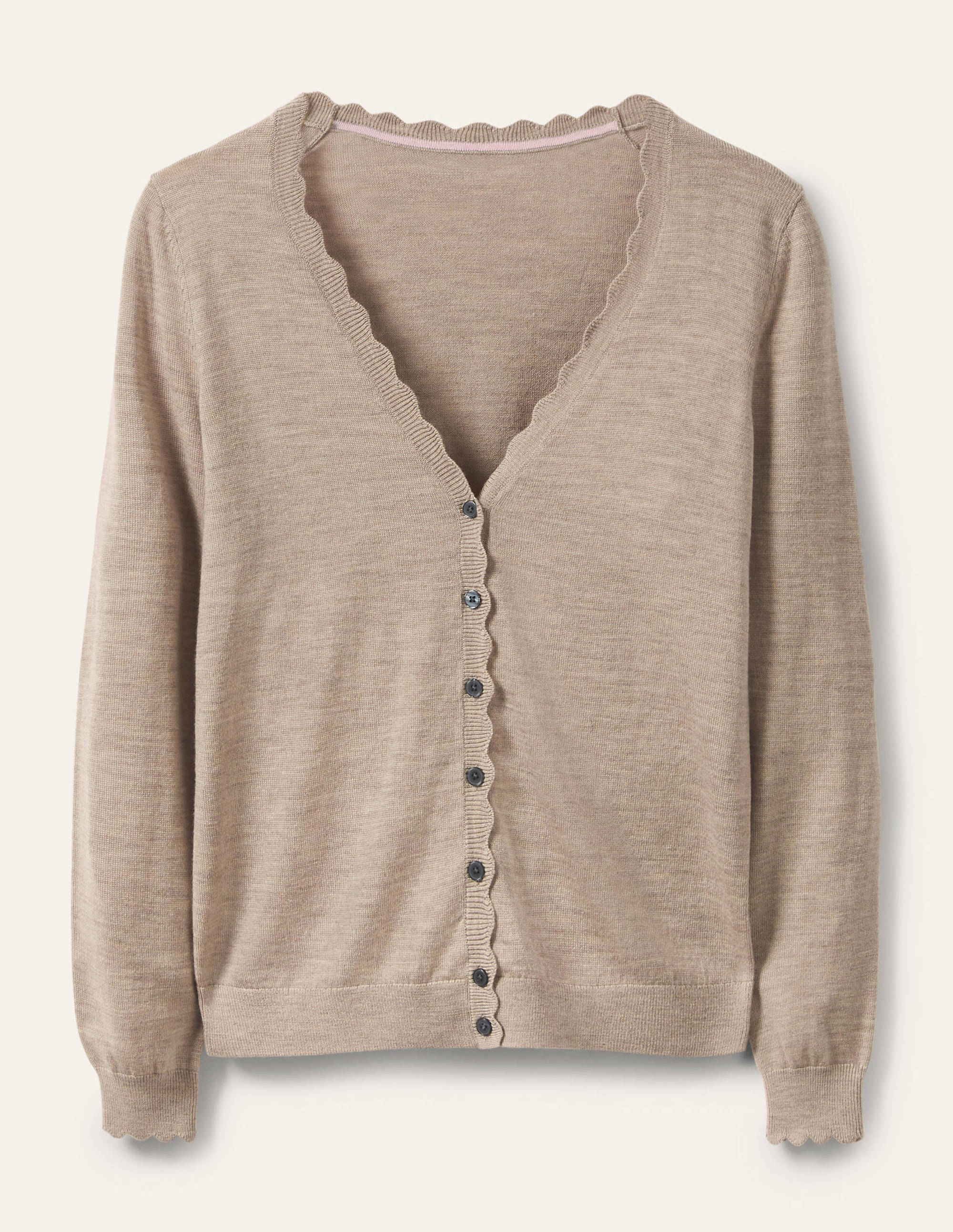 Merino Scallop Trim Cardigan-Mink Melange - Image 5