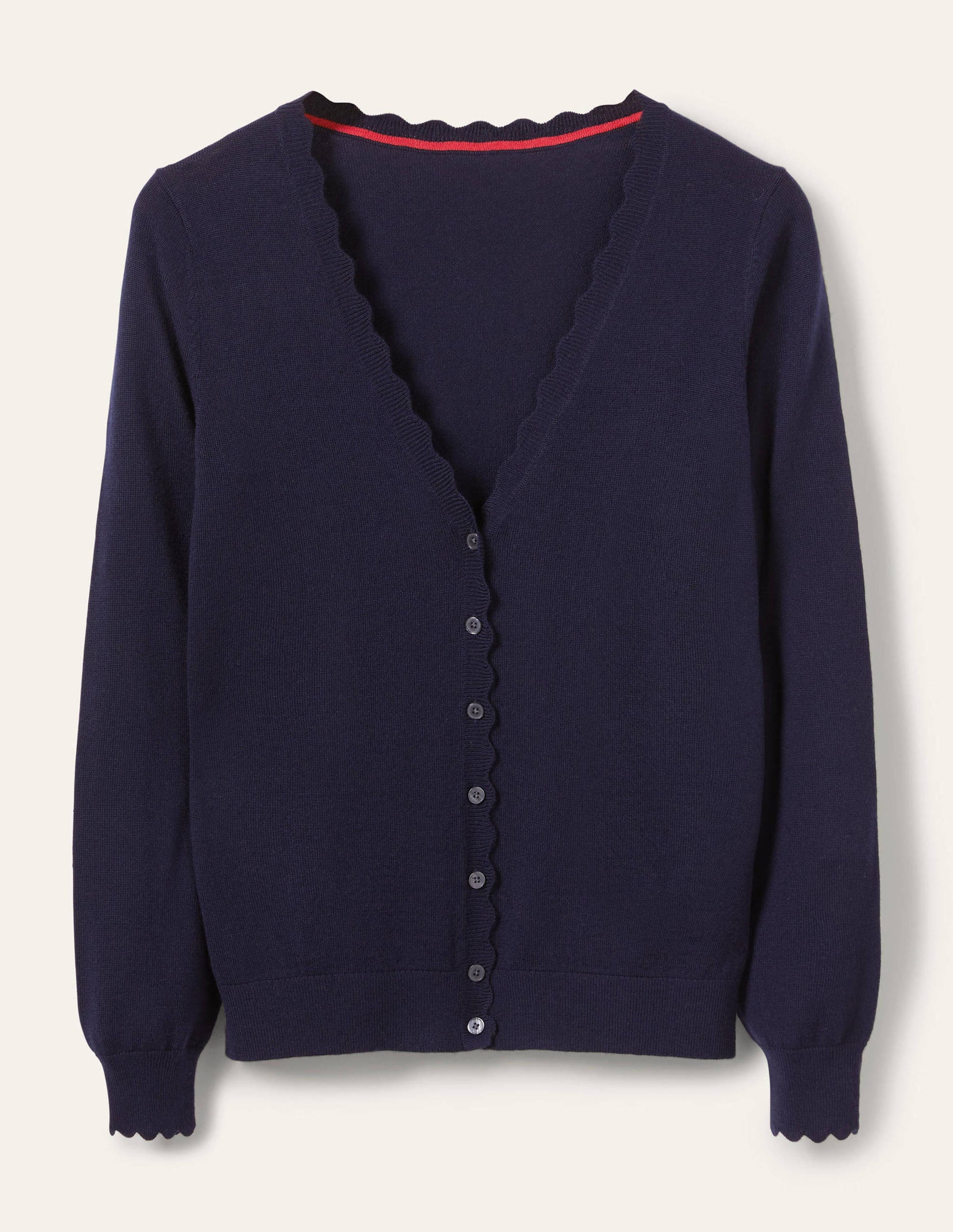 Cardigan festonné en laine mérinos-Bleu marine-5