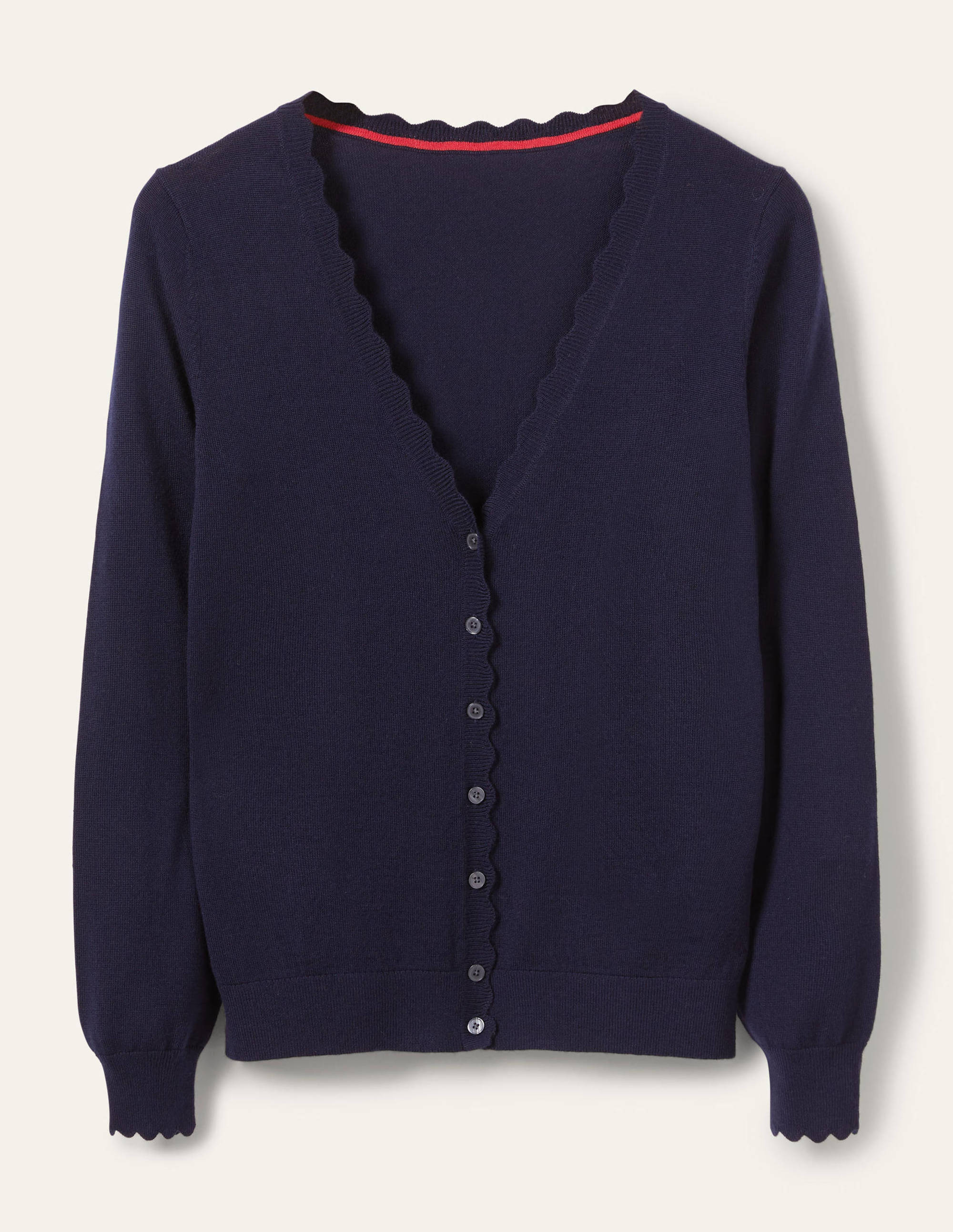 Cardigan festonné en laine mérinos-Bleu marine - Image 5