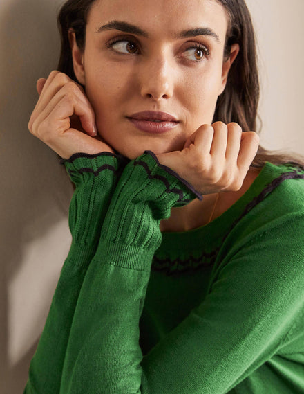 Aimee Pointelle-Pullover-Tannengrün
