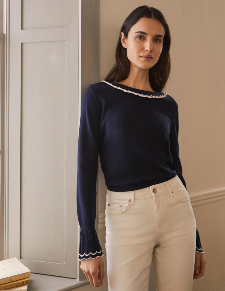 Aimee Pointelle-Pullover-Marineblau